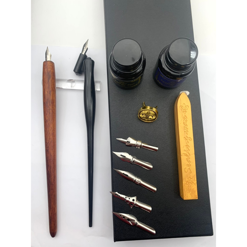 Set bút quản chéo và quản thẳng kèm 5 ngòi khác nhau - 1545.DH446426. HỘP BÚT THƯ PHÁP GỖ SP 250