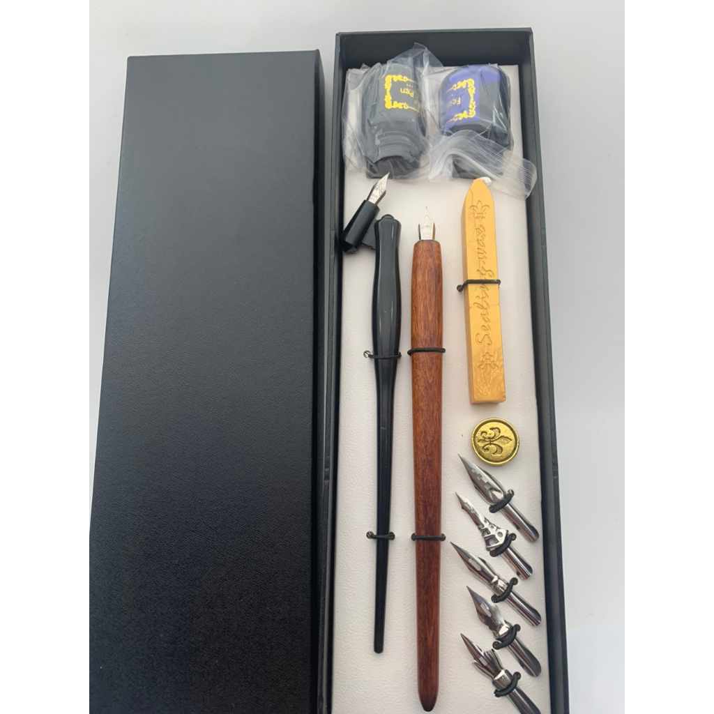 Set bút quản chéo và quản thẳng kèm 5 ngòi khác nhau - 1545.DH446426. HỘP BÚT THƯ PHÁP GỖ SP 250