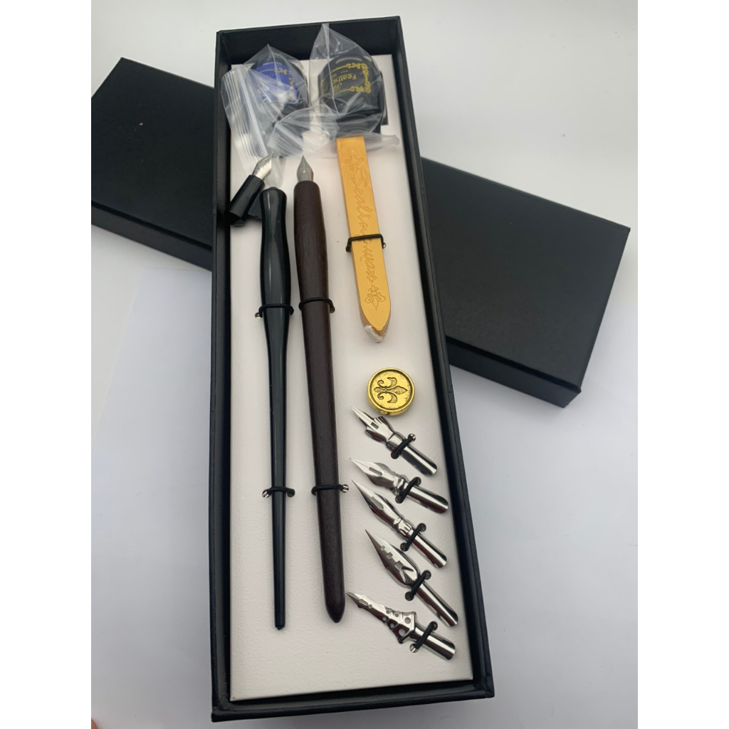 Set bút quản chéo và quản thẳng kèm 5 ngòi khác nhau - 1545.DH446426. HỘP BÚT THƯ PHÁP GỖ SP 250