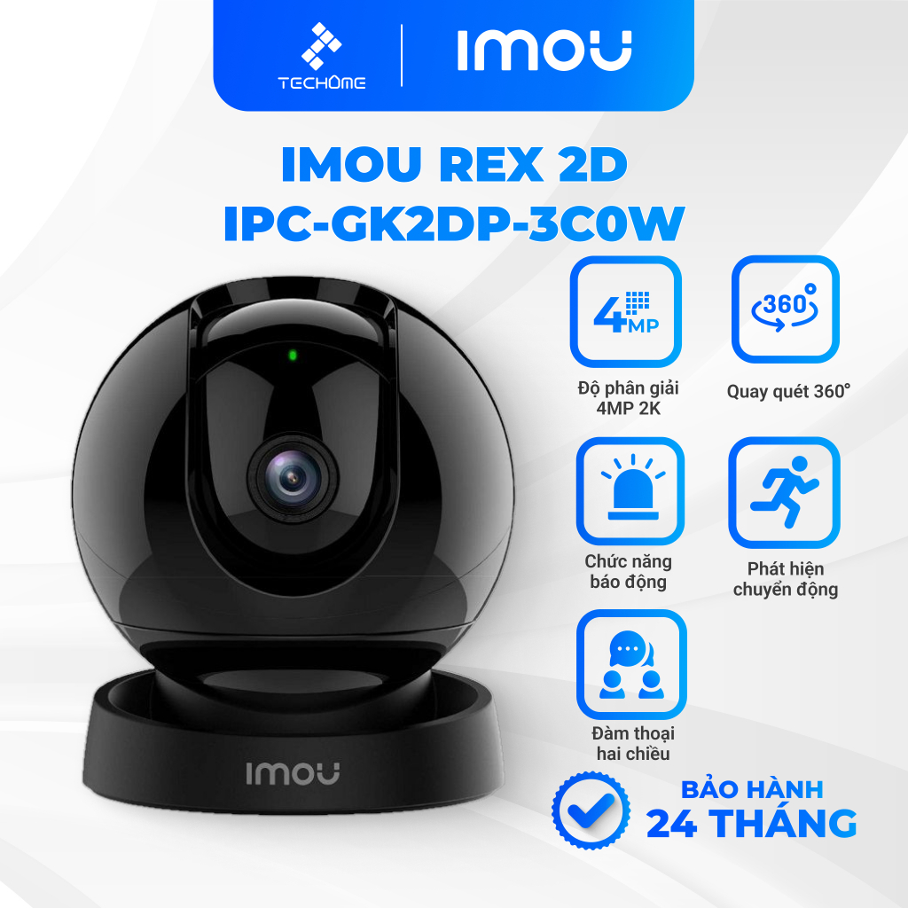 Camera wifi trong nhà REX 2D IMOU IPC-GK2DP-3C0W độ nét 3MP độ phân giải 2K xoay 360 độ màu ban đêm - Techome