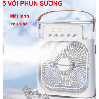 Quạt phun sương để bàn nhỏ gọn, Quạt mini để bàn tiện lợi, Có 5 vòi phun sương kèm đèn led 7 màu tùy chỉnh