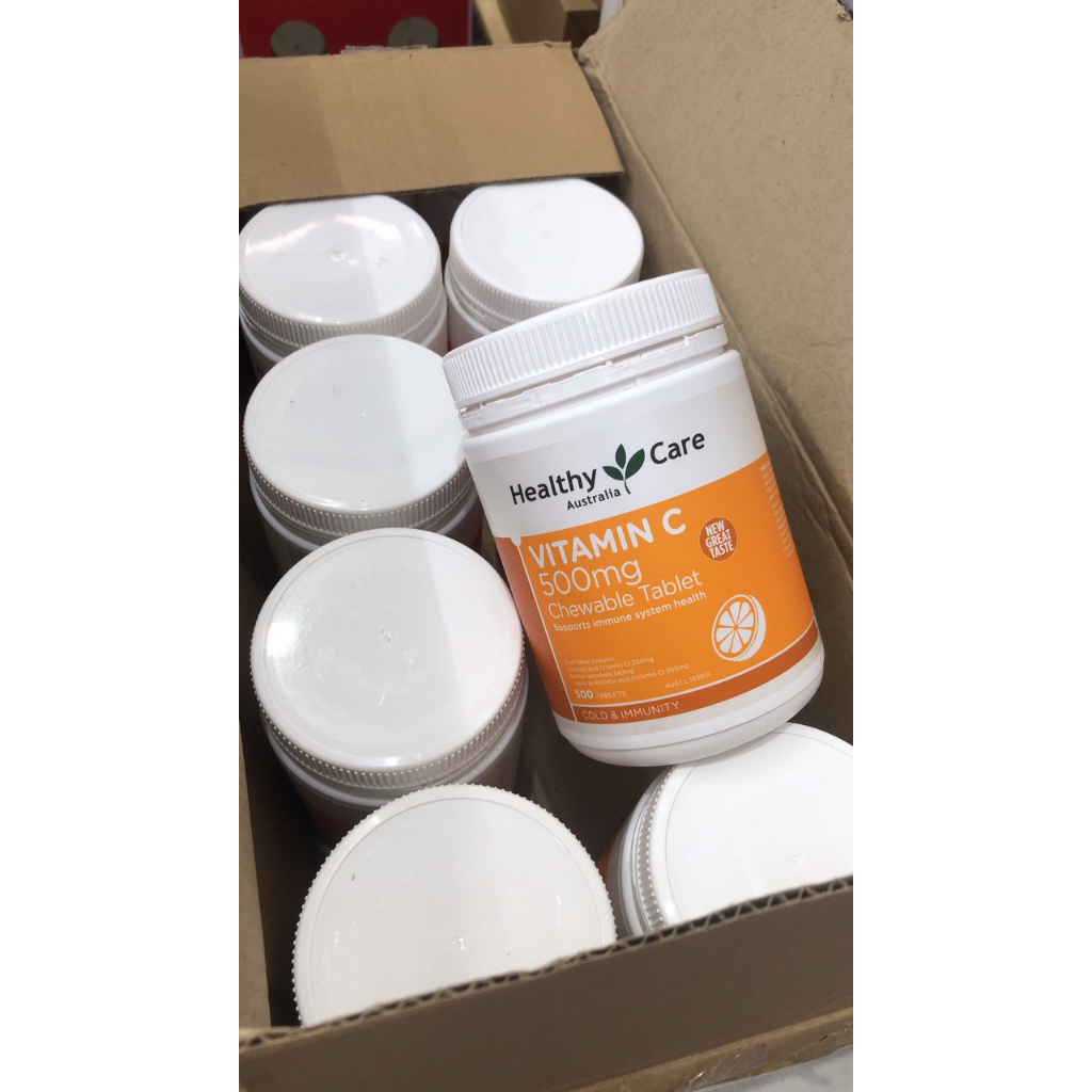 Viên nhai Vitamin C 500mg Healthy Care, hộp 500 viên Úc