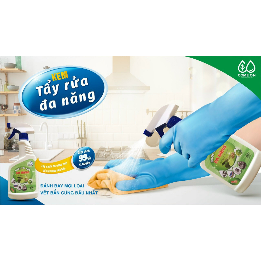 Xịt tẩy rửa đa năng Come On đánh bay bụi bẩn, dầu mỡ, làm sạch bề mặt kính và mặt gỗ, an toàn mùi thơm dịu nhẹ