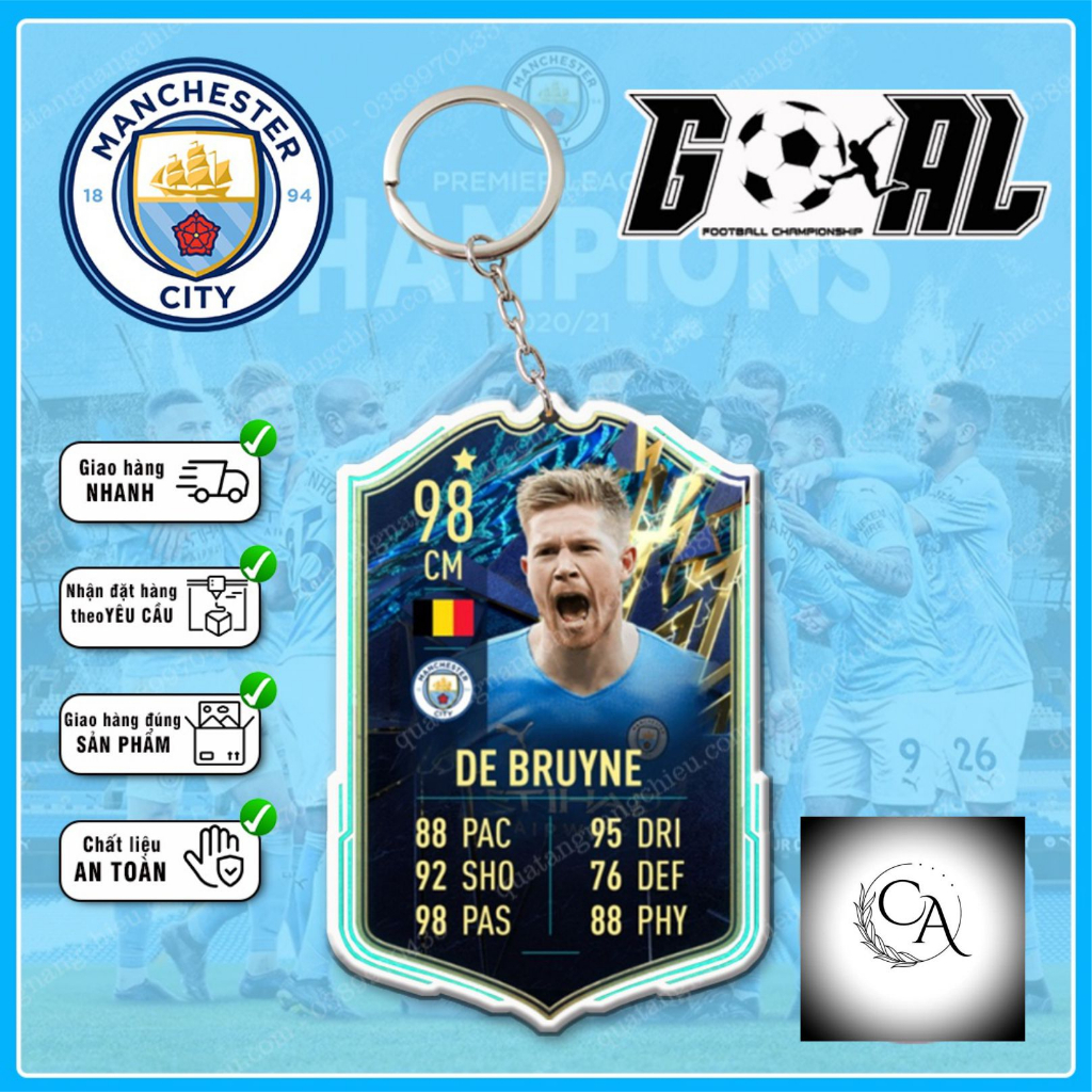 Móc khóa Kevin De Bruyne, CLB bóng đá Man City Season 2022-2023 - Dày In Sắc Nét 2 Mặt