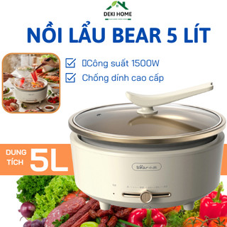 Nồi lẩu điện đa năng, Bear chính hãng dung tích 5L 1500W nồi lẩu rời, nồi lẩu nướng đa năng chiên, xào, nấu canh Hàng ch