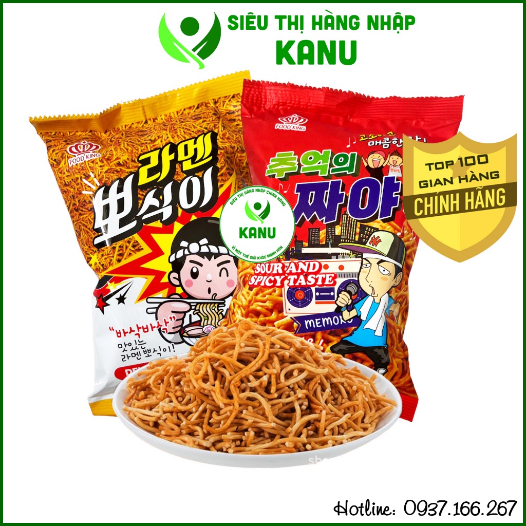 Snack mì tôm tẩm gia vị chua cay mặn ngọt Food King Hàn Quốc 100g, đồ ăn vặt bim bim trẻ em siêu ngon rẻ