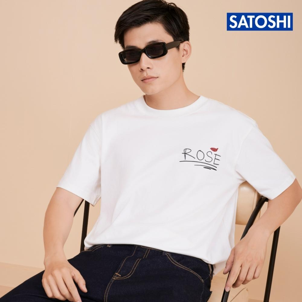 Áo thun Satoshi nam tính SATS102 cổ tròn in hoạ tiết hoa hồng vải cotton thoáng mát