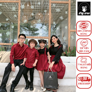 Đồng Phục Gia Đình Fig Tree Caro Đỏ Đón Tết Siêu Xinh Nữ Kèm Áo Thun ( MS : 167)