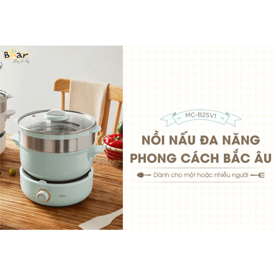 Nồi Nấu Lẩu Điện Mini 3 Tầng Đa Năng Bear DHG-B25Z1/B25Z1 , nấu , hấp, lẩu, Chiên, Xào hầm ), BH 18T