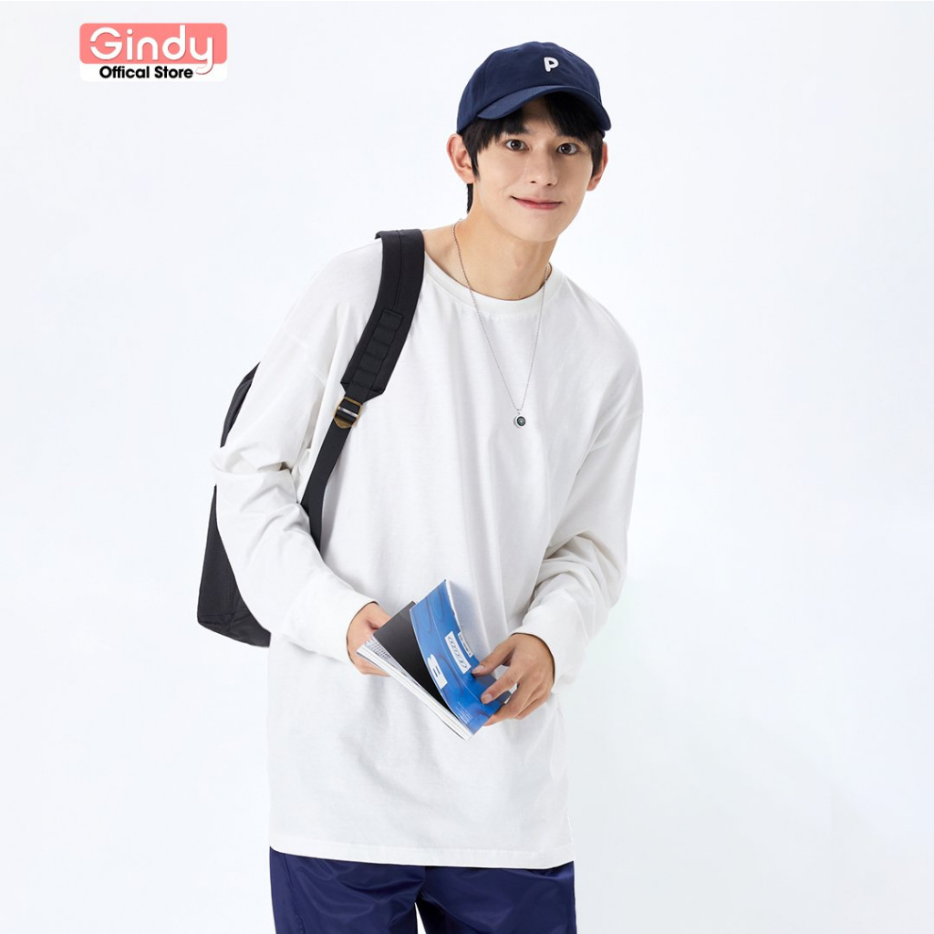 Áo thun dài tay nam nữ unisex GINDY áo phông form rộng dáng suông vải cotton thời trang xuân hè 2023 basic A033