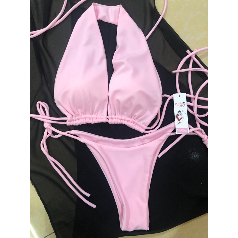 Bikini . Đồ bơi áo tắm 2mảnh Hồng phấn quần rút dây lọt khe