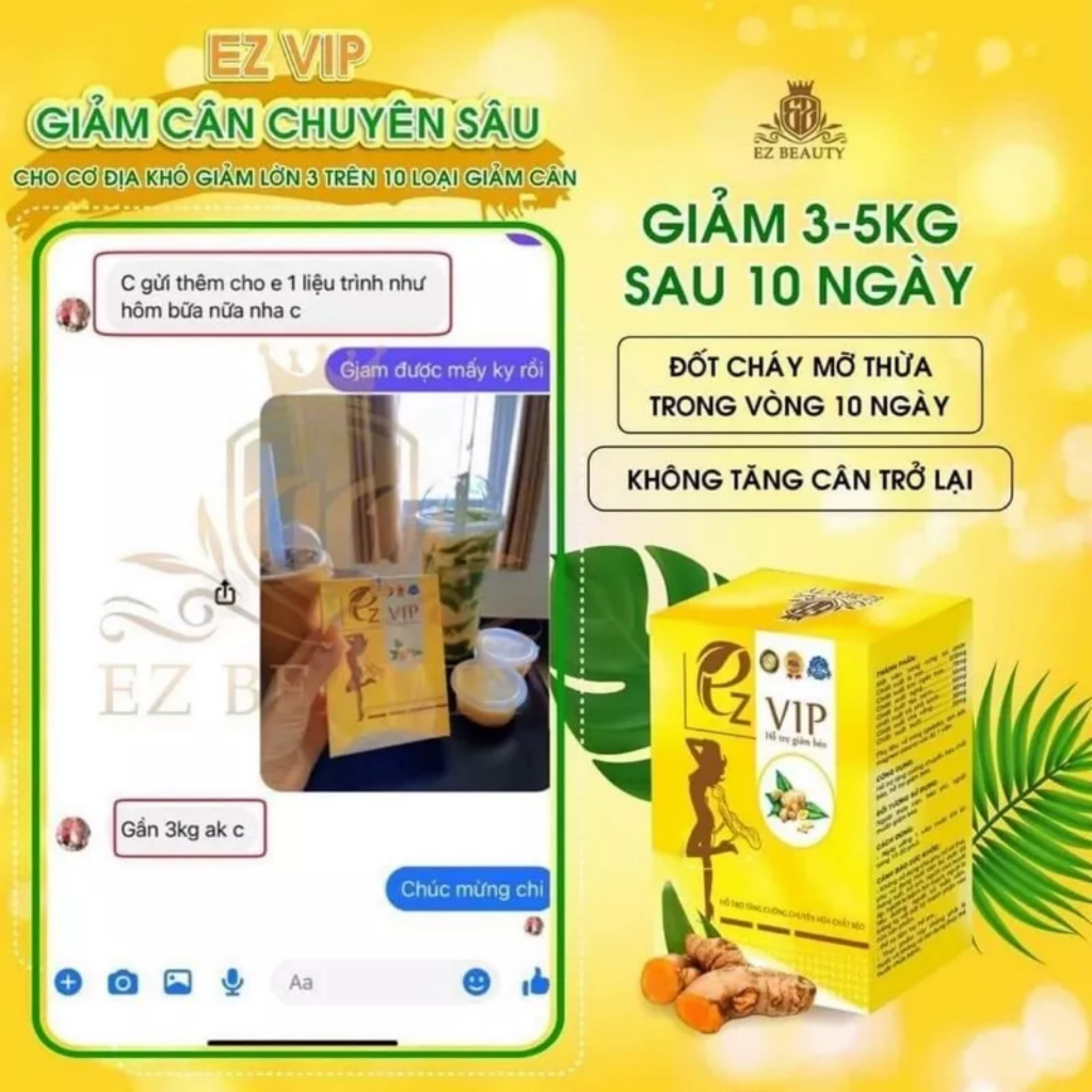 🍭 Mẫu Mới Giảm Cân EZVIP Hộp 10 Viên Cho Cơ Địa Lì Khó Giảm