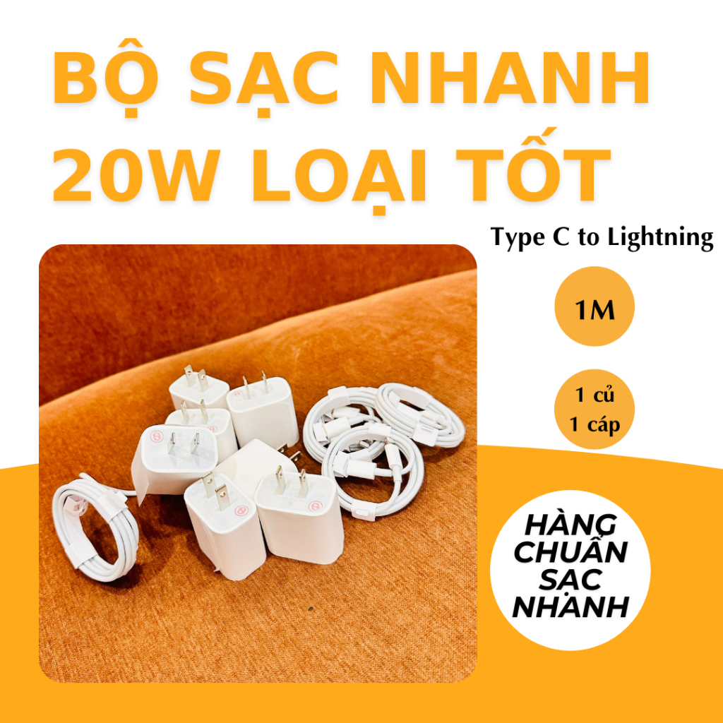 Bộ Sạc PD Công Suất 20w Cho Tốc Độ Sạc nhanh 8/X/XR/XS/XSMax/11/12/13/14 (thường/pro/promax)