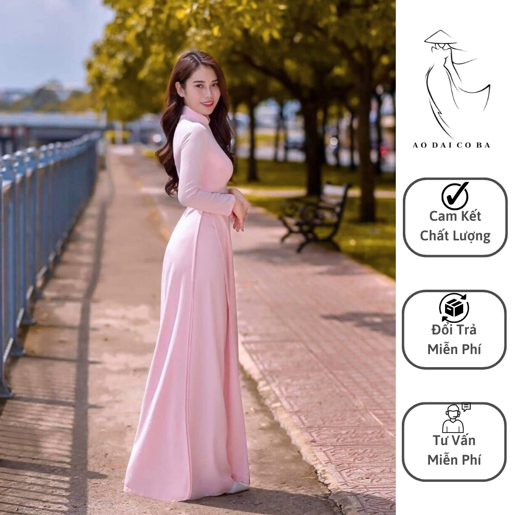 Áo dài truyền thống chiffon 2 lớp 4 tà ,màu hồng, tím cà, xanh ngọc