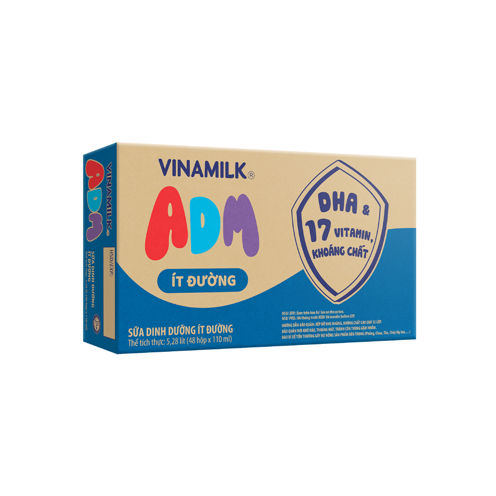 Sữa dinh dưỡng ít đường Vinamilk ADM - Thùng 48 hộp 110ml