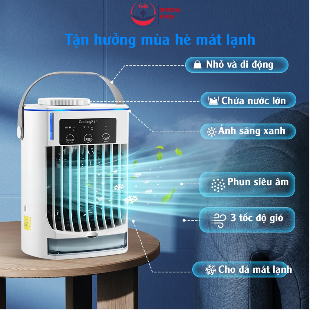 Quạt điều hoà để bàn TMD GROUP - Phun sương làm mát nhanh chóng, công suất cao 18W, 6 cấp độ gió, chứa 300ml