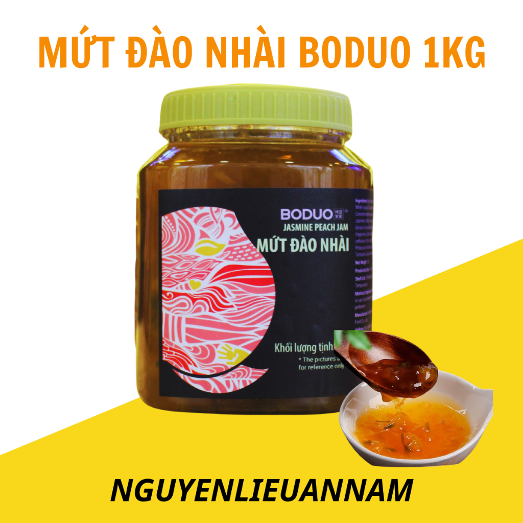 Mứt sốt đào nhài Boduo pha trà trái cây thơm ngon hộp 1kg- Hàng chính ngạch, tem phụ Việt Nam