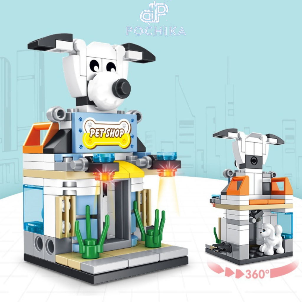 Mô hình lắp ráp thu nhỏ Cửa hàng, Ngân hàng, Siêu thị, Quán Cafe, Trường học - Bộ đồ chơi lắp ghép 3D cho bé