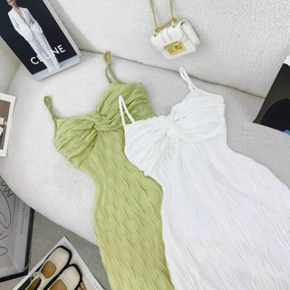 [ Freesize 40-60kg] Váy body  2 dây dáng dài xoắn ngực chất thun gợn sóng siêu xinh