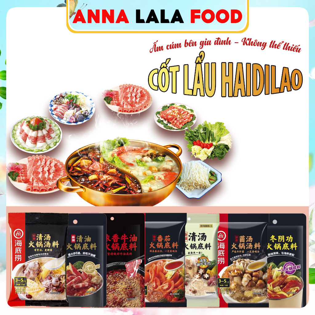 Cốt lẩu, gia vị lẩu Hailidao, Lẩu bò cay, lẩu Thái, lẩu tê cay, Gia vị lẩu 7 vị chính hãng