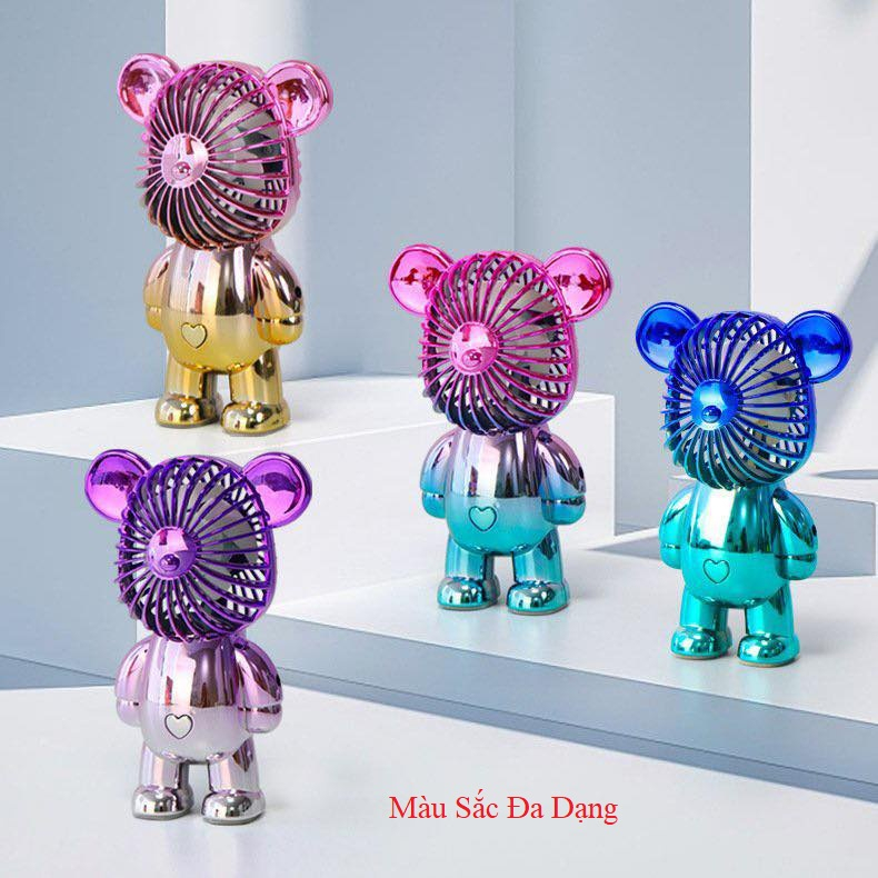 Quạt điện mini để bàn cầm tay - quạt gấu bearbrick cổng sạc usb - Siêu dễ thương - Ship Toàn Quốc