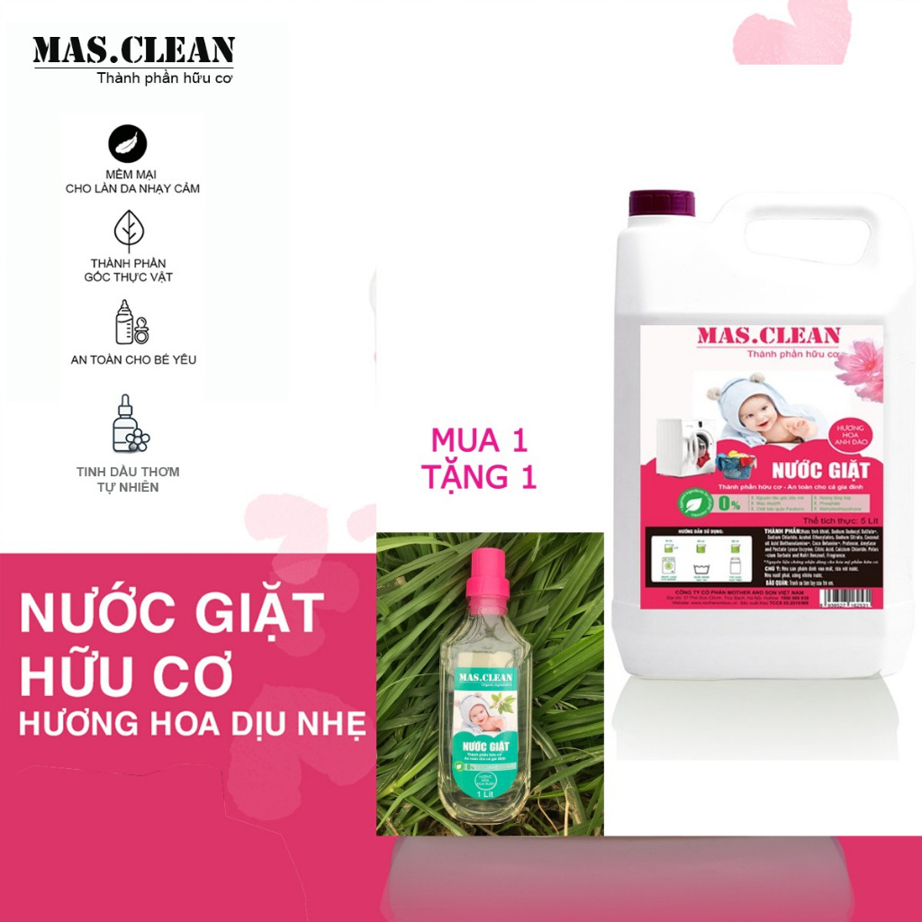 Nước giặt hữu cơ Mas.Clean - can 5L tiết kiệm
