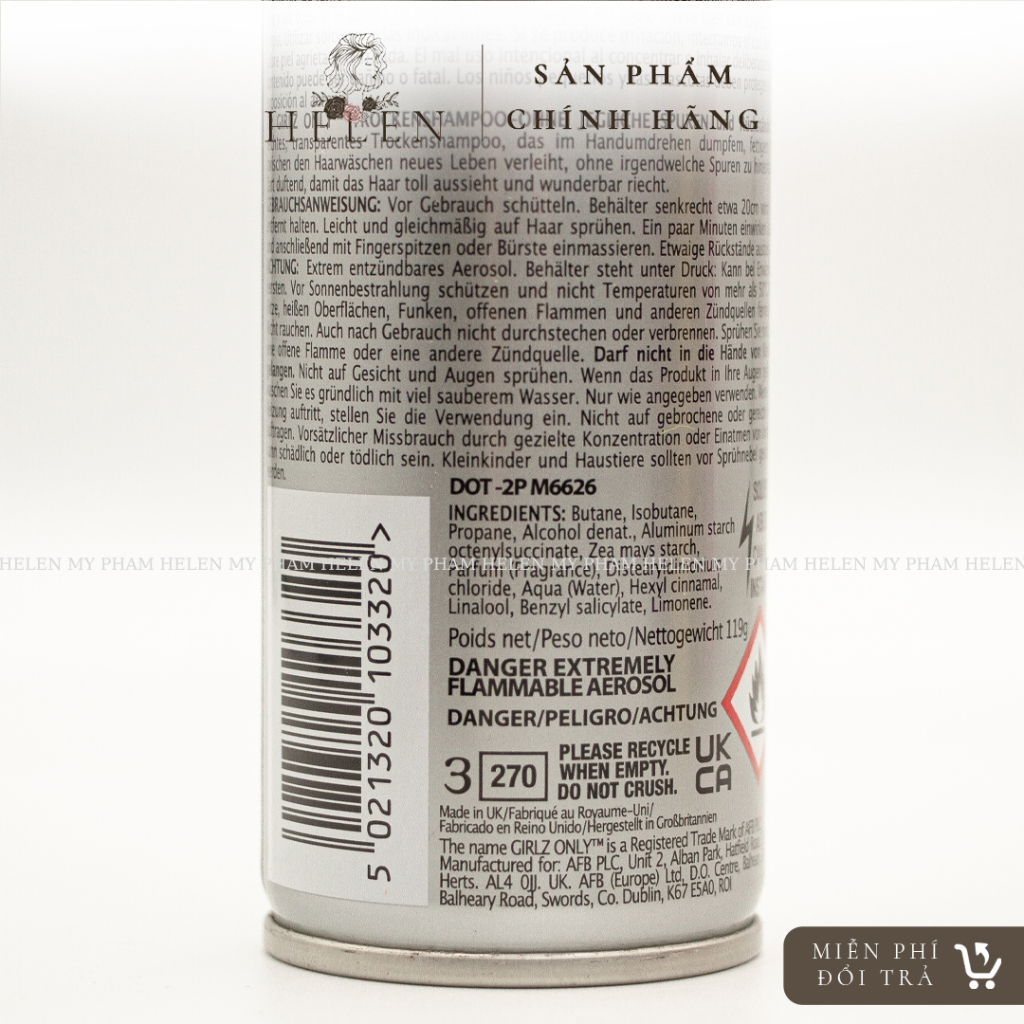 Dầu gội khô Girlz Only No Residue Nude (màu trắng) không cặn 200ml