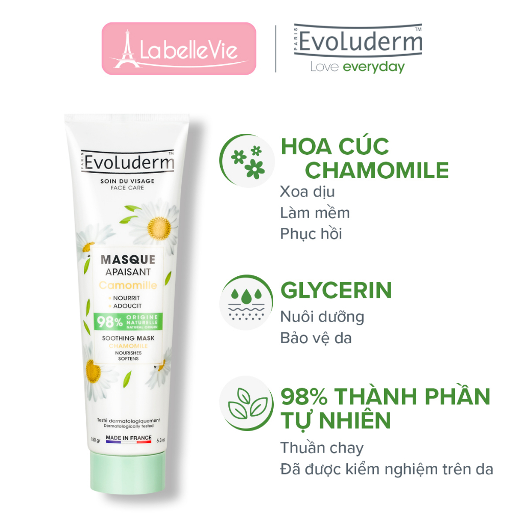 Mặt nạ Evoluderm tinh chất Hoa Cúc Chamomile làm dịu da 150ml