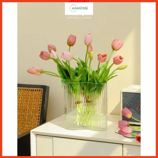Hoa giả tulip Châu Âu cao cấp 5 nhánh kèm nụ tuyệt đẹp giống thật trang trí nhà cửa
