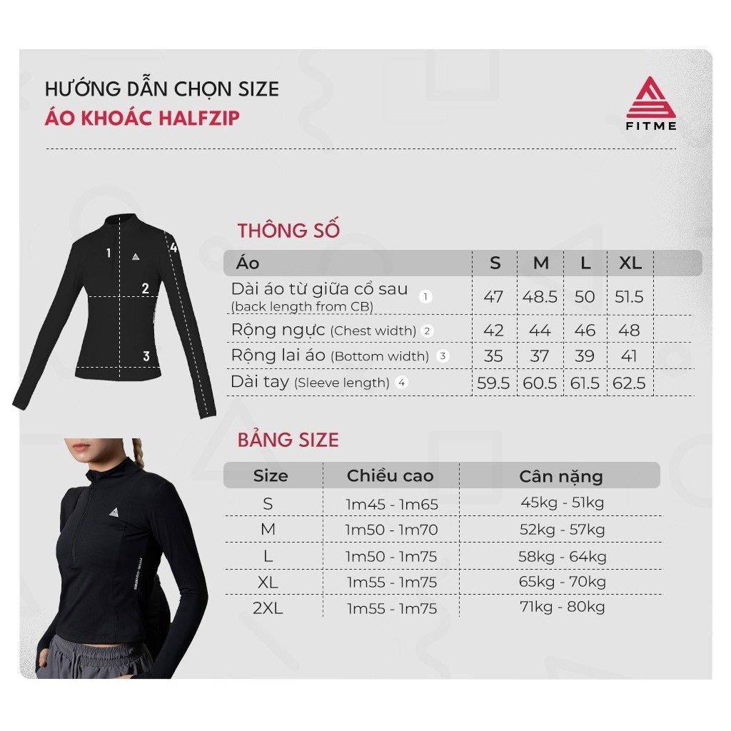 Áo tập gym yoga Fitme Cover23 halfzip dài tay vải 2 lớp ôm body AKHZC