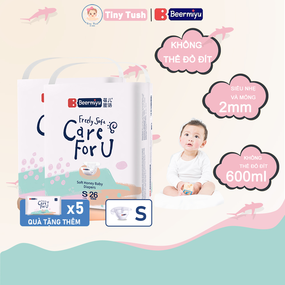 Combo 2 Bịch Bỉm Dán Beermiyu Đủ Size NB16/S26/M24 Siêu Mềm Mỏng, Thấm Nước Tốt, An Toàn Cho Da Bé Kích Thước Tiêu Chuẩn