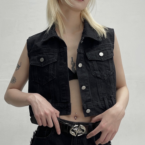 Gile Croptop Nam Nữ dáng ngắn chất Denim dày dặn ZY041