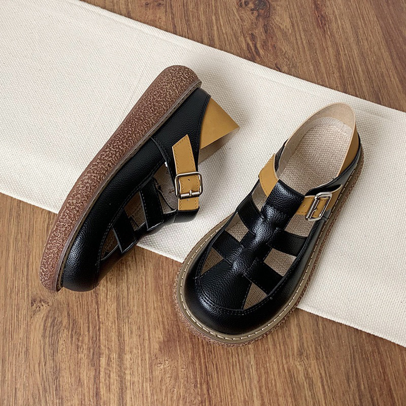 Giày rọ đạp gót quai dán 2 in 1 giả da cho nữ đế cao style ullzang