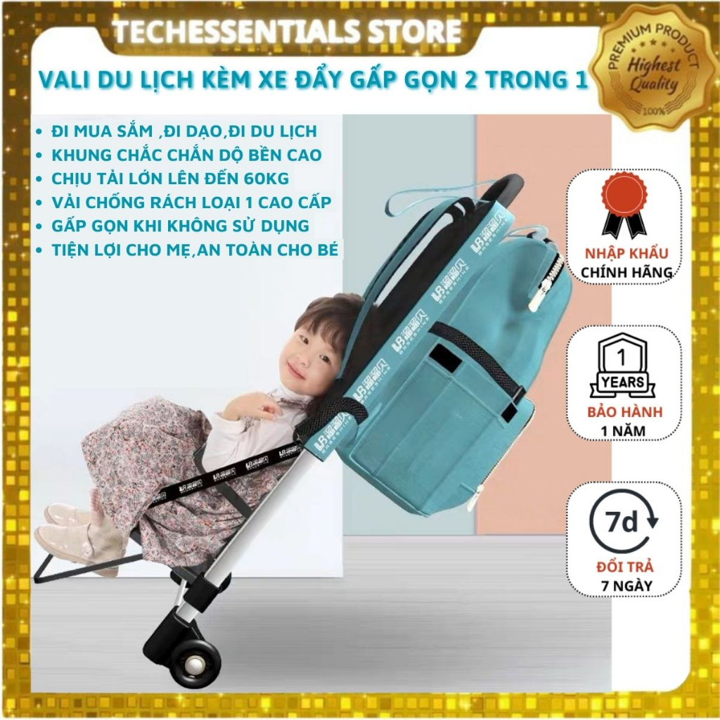 Xe đẩy gấp gọn cho bé ngồi kèm vali cao cấp ,vali ghế ngồi kéo xe cho trẻ ngồi gấp gọn khi không sử dụng,xe kéo tiện lợi