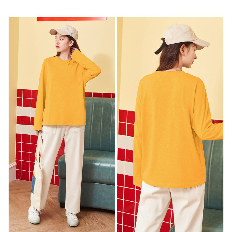 Áo thun phông nam nữ form rộng dài tay GINDY cổ tròn unisex basic vải cotton 100% co dãn thời trang xuân hè 2023 A033