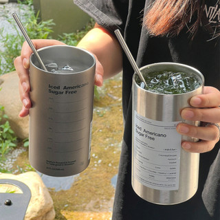Cốc giữ nhiệt, ly giữ nhiệt iced americano inox 304 có ống hút ly uống coffee 600ml giữ nhiệt - fake 1