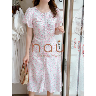 Đầm hoa nút bọc cổ tròn 3 màu