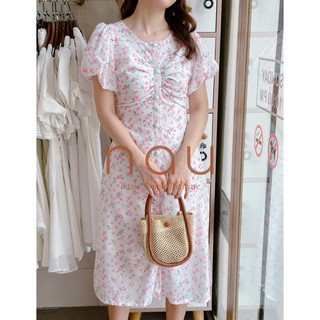 Đầm hoa nút bọc cổ tròn 3 màu