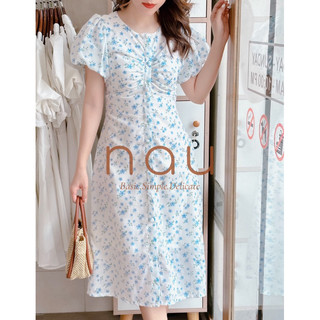 Đầm hoa nút bọc cổ tròn 3 màu