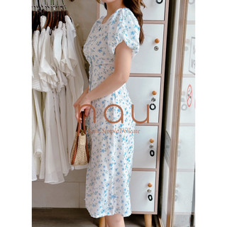 Đầm hoa nút bọc cổ tròn 3 màu