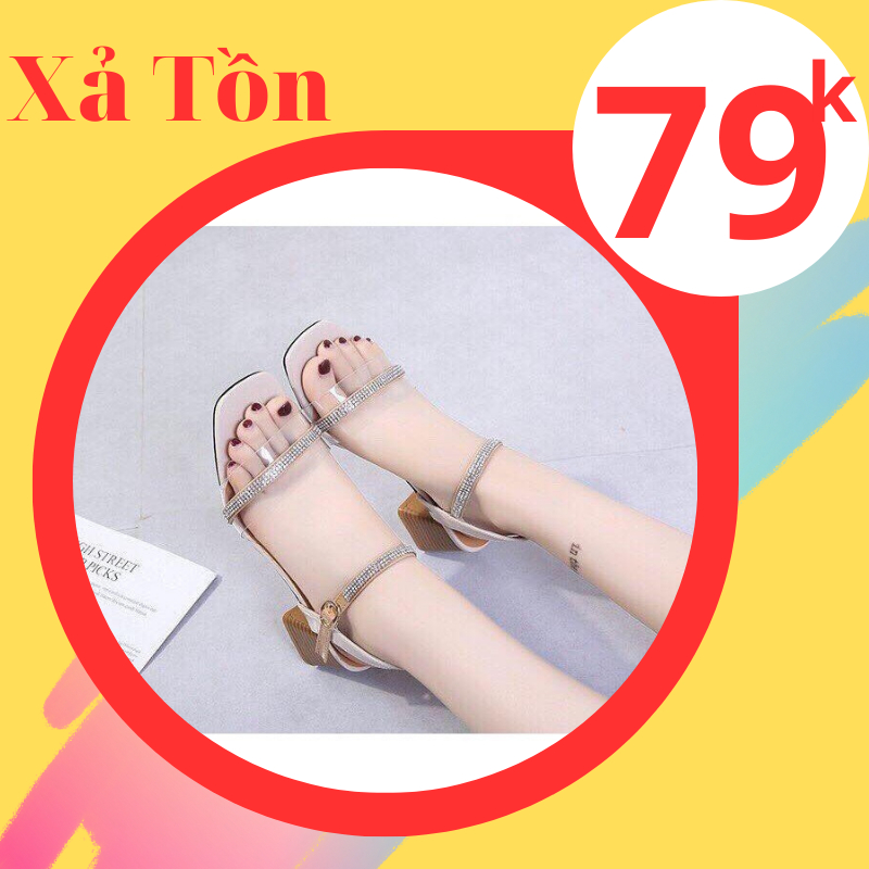 [ẢNH THẬT] Giày cao gót sandal 5cm bản trong phối xoàn