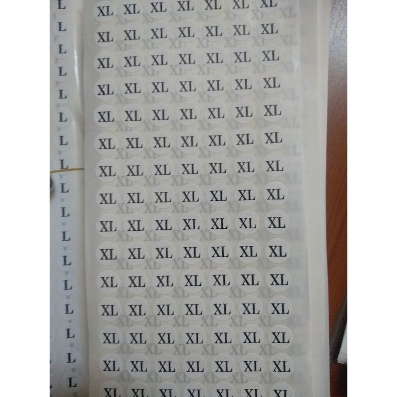 100 tờ tem size dán quần áo đủ cỡ