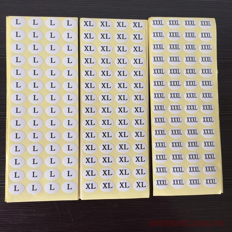 100 tờ tem size dán quần áo đủ cỡ