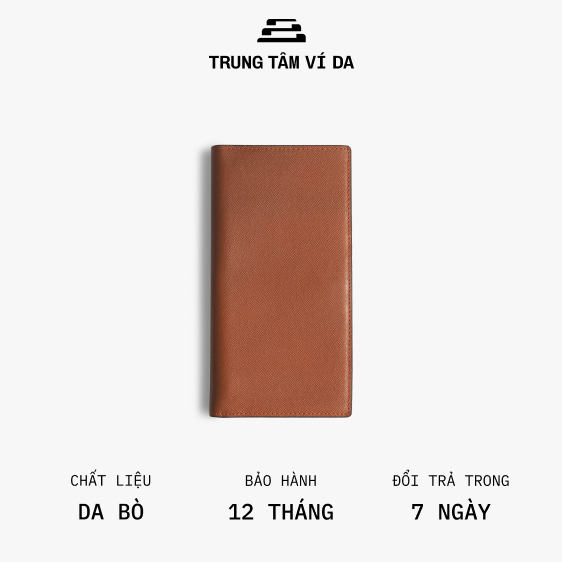 Ví Dài Cầm Tay Nam Nữ Da Bò Thật, Nhiều Ngăn Đựng Có Cúc Bấm