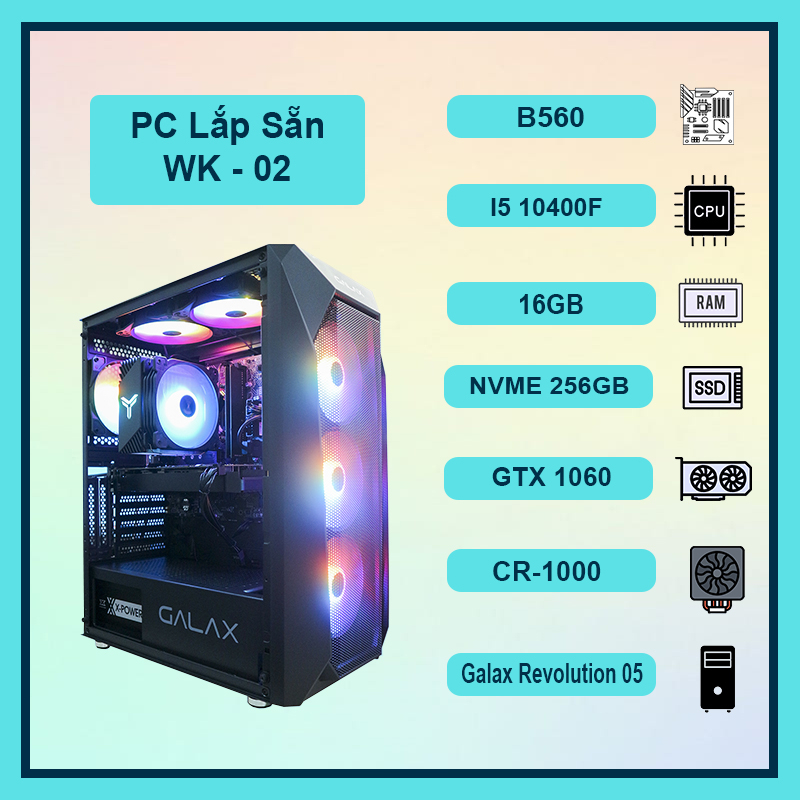 Bộ máy tính PC Gaming WK-02 I5 10400F, VGA GTX 1060/1660Ti/1660S, 16GB Ram ( BH 36 Tháng)