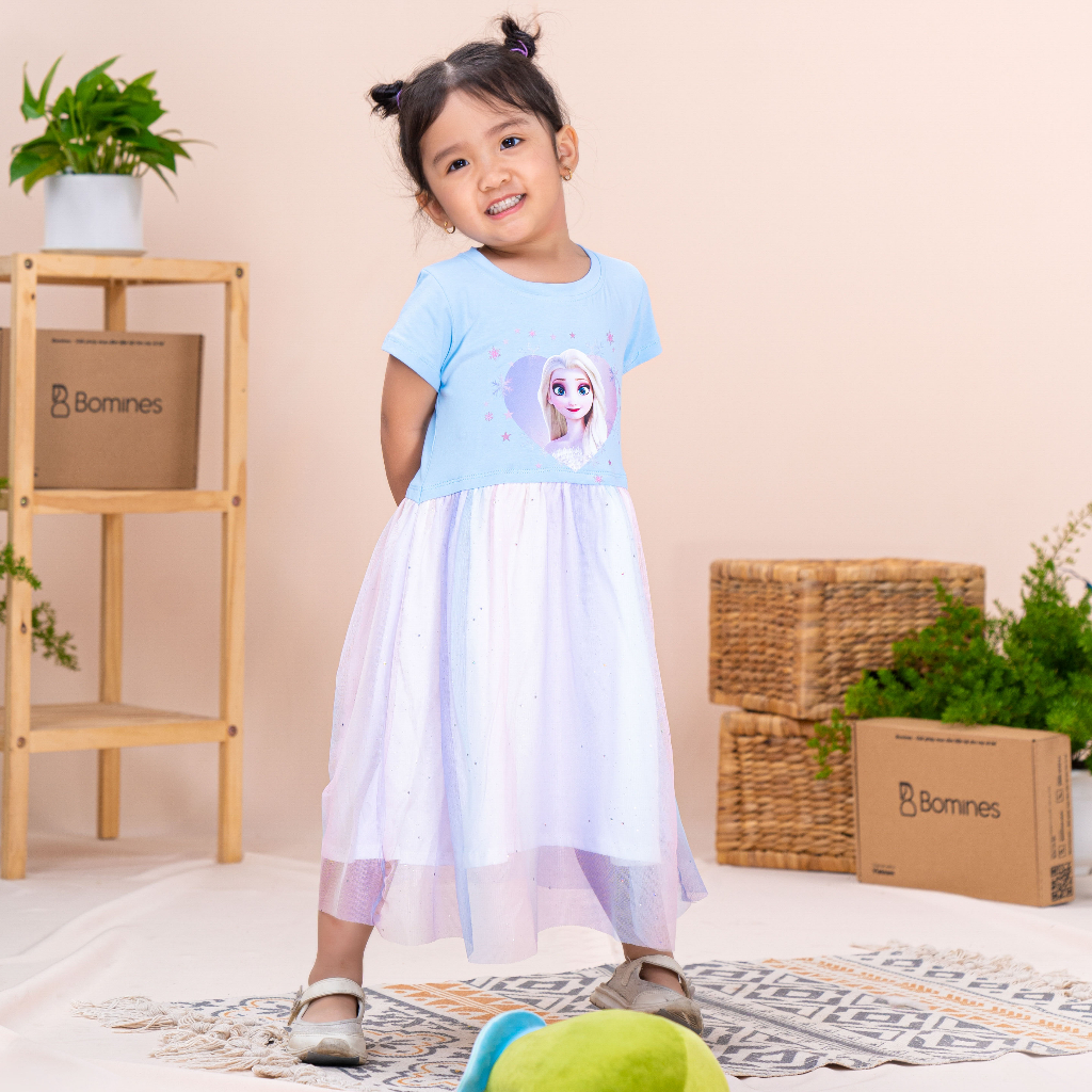 Váy bé gái công chúa Elsa BOMINES, lót lưới điệu đà xinh xắn cho bé 3- 10 tuổi, 12- 30kg DTNBGELSALUOI