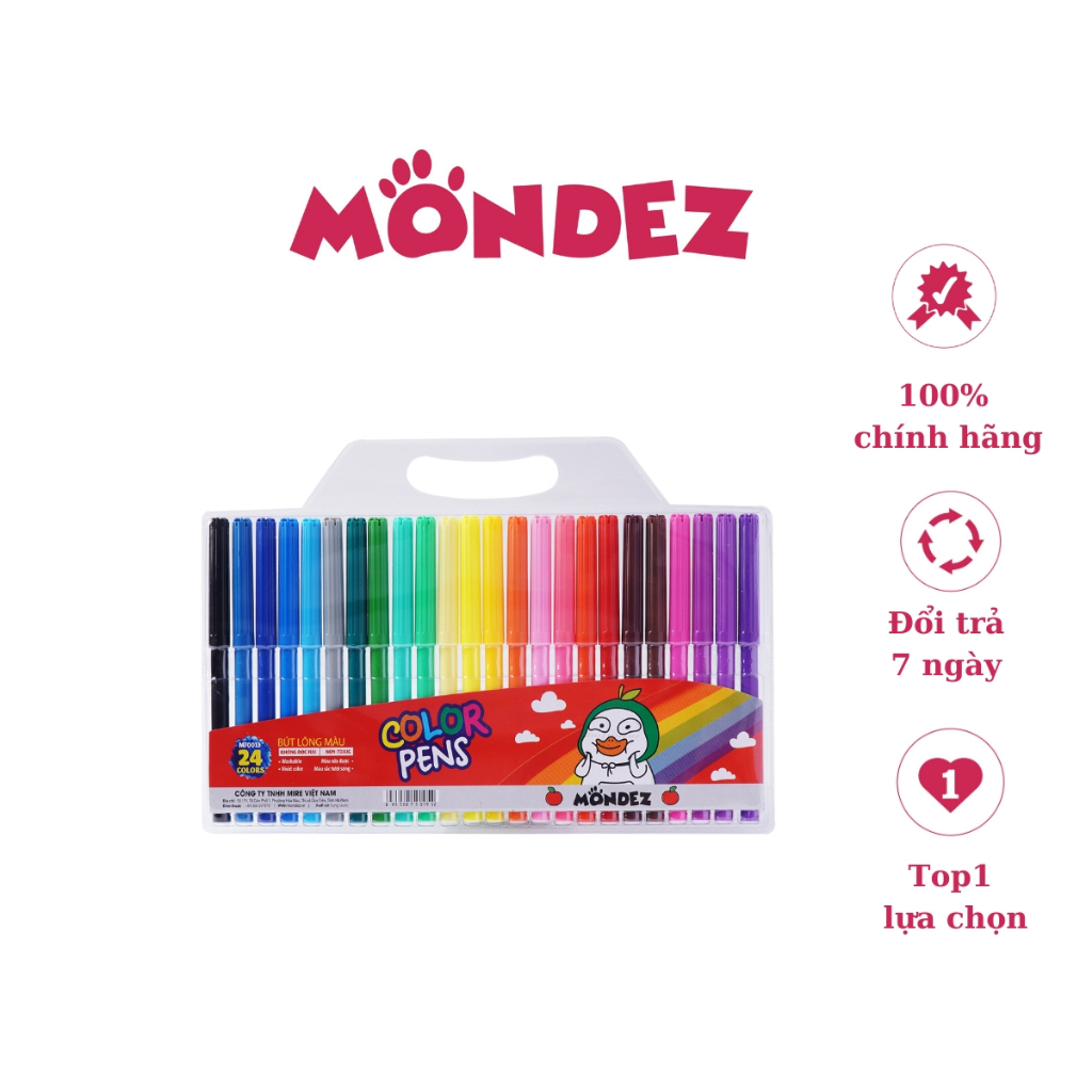 Bút Dạ Màu 24 Màu MONDEZ, Chất Liệu Nhựa Cao Cấp, Màu Sắc Tươi Sáng, Không Phai M70013