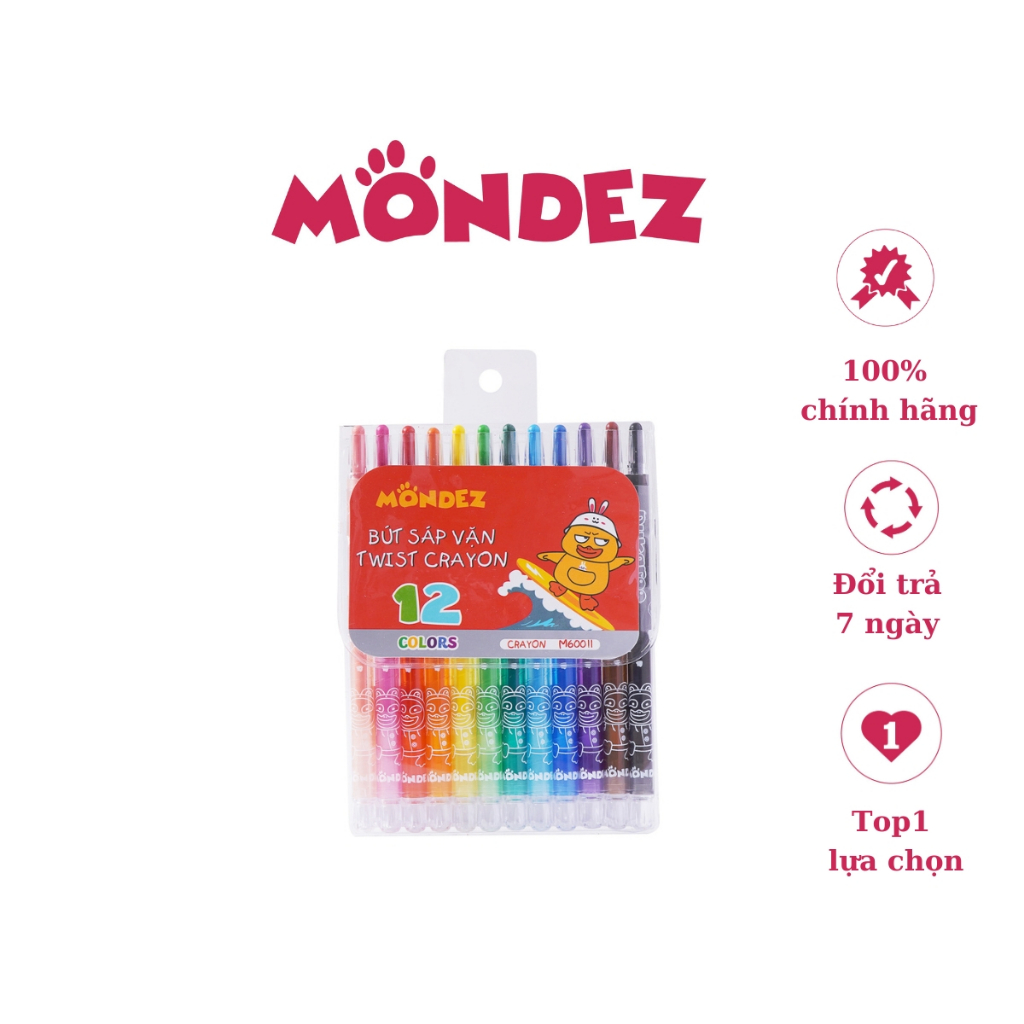 Bút Sáp Vặn MONDEZ 12 Màu Loại Dài, Sáp Mịn, Màu Chuẩn, Chất Liệu An Toàn Cho Bé M60011