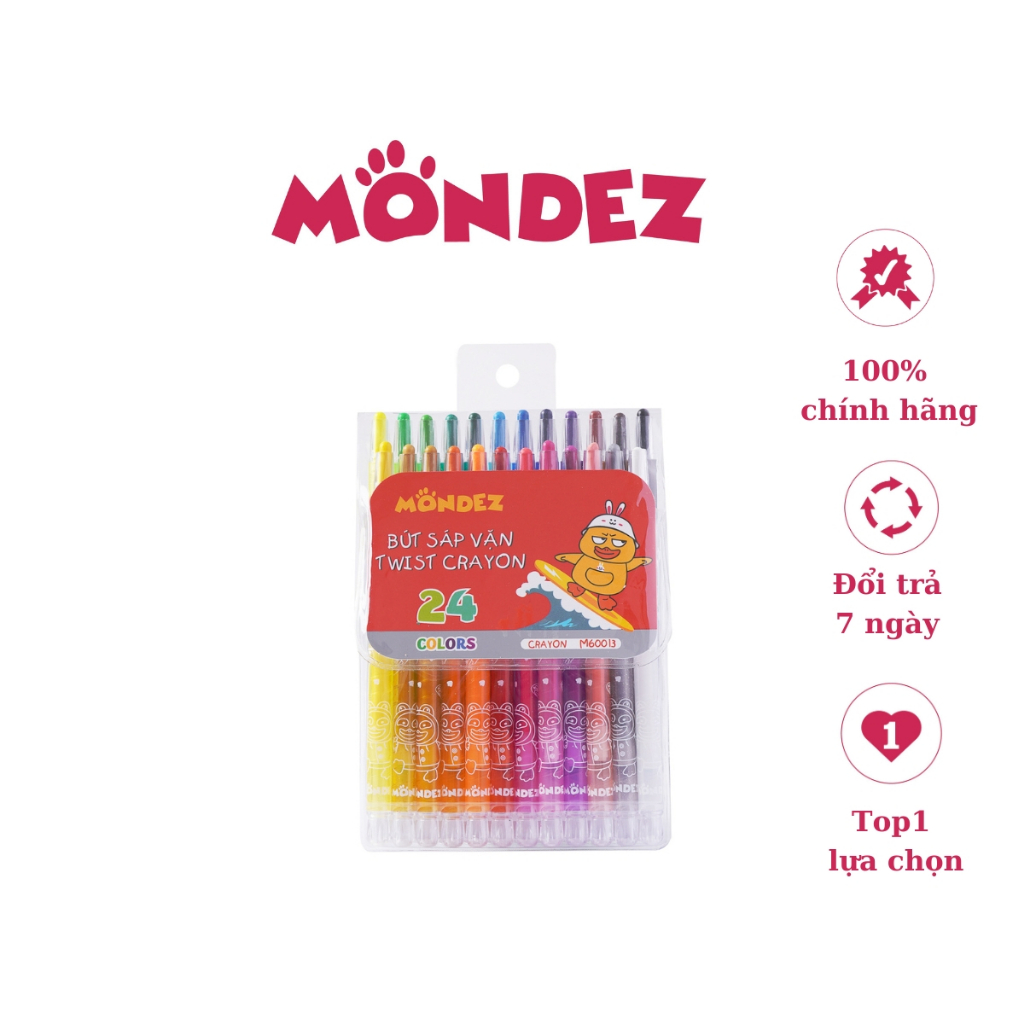 Bút Sáp Vặn MONDEZ 24 Màu Loại Dài, Sáp Mịn, Màu Chuẩn, Chất Liệu An Toàn Cho Bé M60013