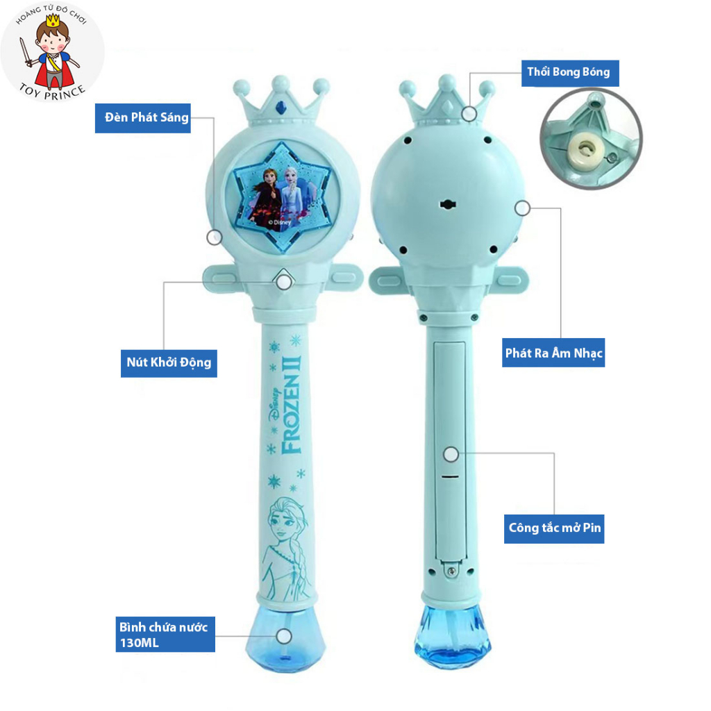 GẬY PHÉP THUẬT THỔI BONG BÓNG PHÁT NHẠC VÀ ĐÈN LIGHTSTICK CÔNG CHÚA ELSA KÈM PIN VÀ TÚI BỌT DISNEYLAND FROZEN